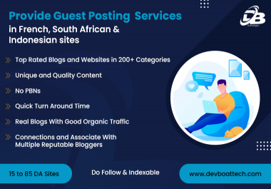 Provide guest posting services in French,  south African,  and Indonesian sites
