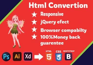 I will design a responsive web page or site by converting PSD, XD, AI to HTML