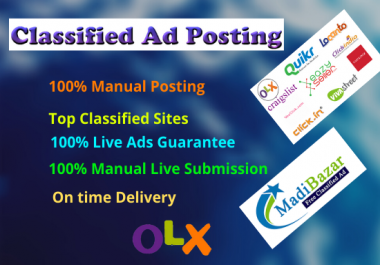 I will post your ads manually on USA top rank classified ad sites
