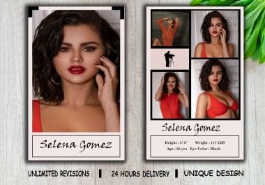 I will design professional model comp card within 24 hours