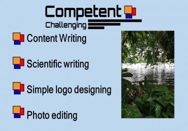 Content writing,  article writing and photo editing