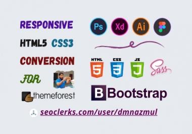 Convert PSD,  xd,  ai,  Figma to HTML responsive bootstrap 3/4/5 for TF