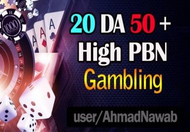 create 20 DA 50 plus homepage pbn backlinks on Casino/ Gambling/ Poker related sites.