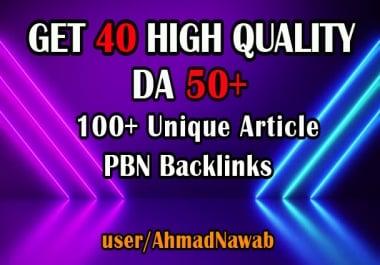 create 40 DA 50 plus homepage pbn backlinks 100+Unique Article.