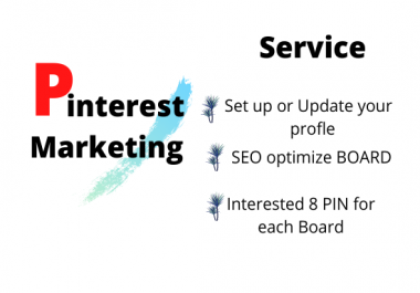 Setup or Update your Pinterest profile with SEO Optimized 1 Board with 8 Pin