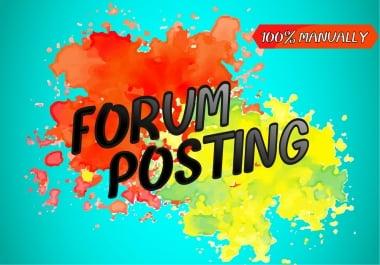 Manually 30 forum posting on high DA,  PA with permanent backlink