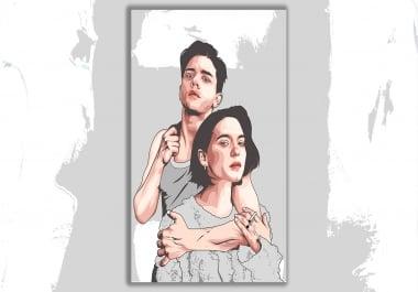 I will draw cute couple vector art portrait