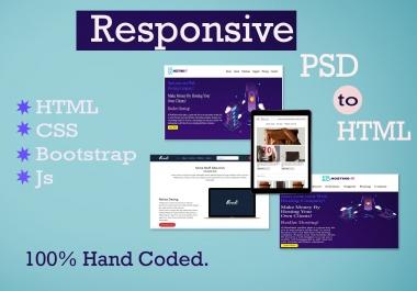 Convert PSD to HTML with Responsive webpage. Html. Css,  Bootstrap,  js