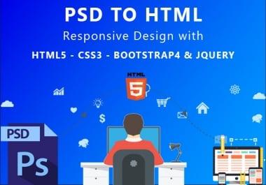 convert PSD TO HTML xd to html,  sketch to html responsive bootstrap 4