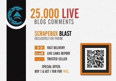 I will make 25000 live blog comments with scrapebox,  get huge link juice