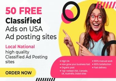 I will be post 50 free classified ads on USA ad posting sites
