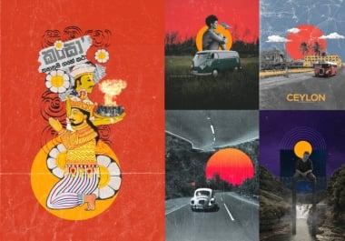 I will design creative retro digital collage art