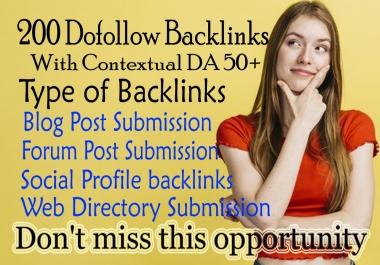 Provide 200 Dofollow Backlinks With Contextual DA 50+ for your website Ranking