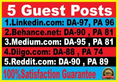 Publish 5 Guest Posts on Linkedin,  Behance,  Medium,  Diigo,  Reddit - High DA90 & PA89