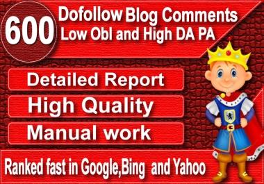 I will provide 600 dofollow blog comment backlinks on high da sites