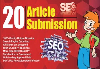 I will submit manually 20 article submission backlinks
