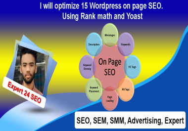 I will optimize 15 on page SEO in your wordpress website. Using Rank math and Yoast