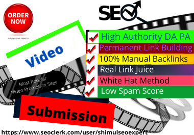 Live 20 Video Submission backlinks high authority permanent dofollow link building