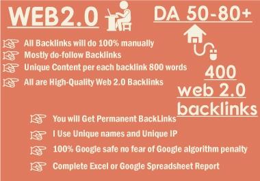 Web2 high-quality dofollow SEO backlinks da 400 plus authority white hat link building