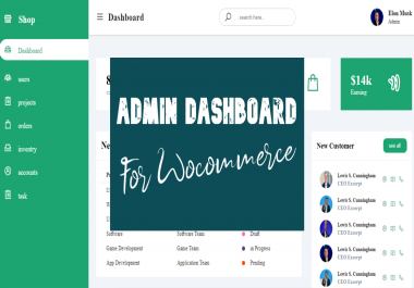 admin dashboard for woocommerce or ecommerce websites