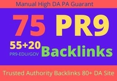 I will do manually 75 backlinks 55 PR9+20 EDU/GOV 80+DA Safe SEO High Pr Backlinks 2021 Best Results