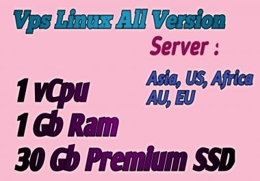 VPS/RDP Linux All Version 1 vCPU 1Gb Ram 30Gb Premium SSD For 30 Days