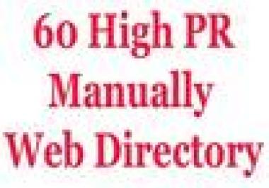 submit 60 high pr web directory manually like jayde,  gray directory,  bizweb,  somuch and more