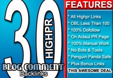 do Manually LowOBL 30 Blog Comment 5xPR5 5xPR4 10xPR3 10xPR2 Dofollow Backlinks