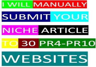 I will manually submit your articles to 30 pr4 to10 sites