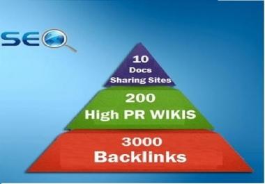I will Create seo linkpyramid 10 docs or pdf sharing sites,  200 high pr wiki 3000 backlinks