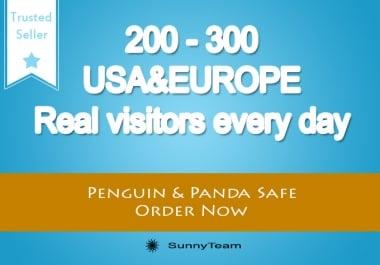 drive 200 to 300 usa and europe real visitors daily for one month