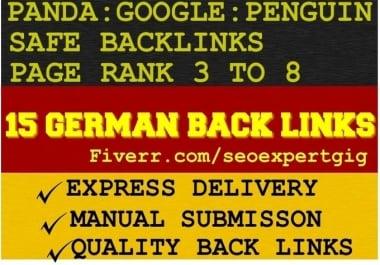 I will provide 15 safe German back links of 3 to 8 page rank