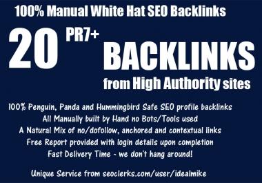 20+ PR7+ White Hat SEO Backlinks High Authority Link Building Service