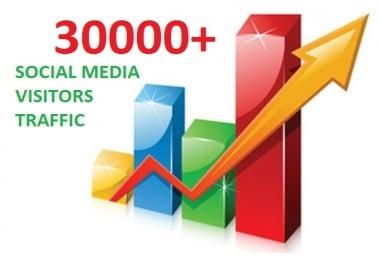 30000 Real Social Media Visitors Traffic to Website OR Blog