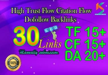 Make 30 Hight Trust Flow Manual Dofollow Backlinks