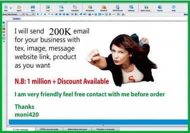 send 200K e-mail for your Business with tex,  image,  website link,  product,  affiliate.