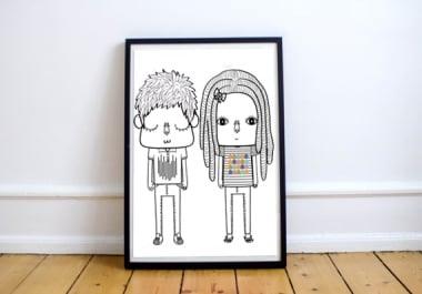 Draw turn you into cute cartoon in Black & White from your photo