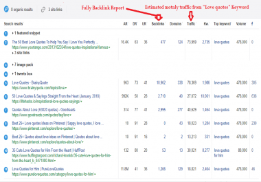 Best 5,000 related keyword,  Top 10 Url detailed analyse and report of backlinks and ranked keywords