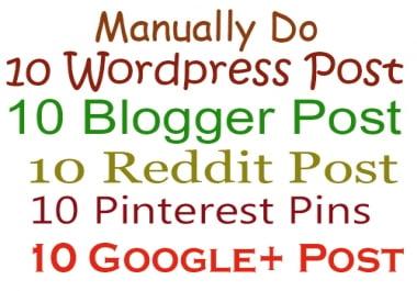 Powerful SEO Package Manually Do 10 Wordpress 10 Blogger 10 Reddit 10 Pinterest 10 Google+ Post