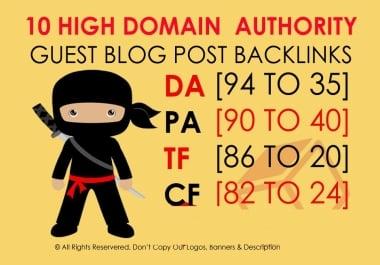 Write Publish 10 X High Authority Guest Post DA 93-50 Not PBN,  From Real Sites