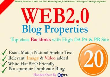 Manually Build 70+ DA Super 20 Web2.0 Blog Propertise to Boost your Ranking