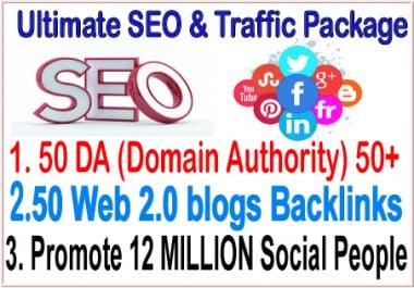 Google Safe SEO & SMM campaign- 50 PR9 DA Domain Authority Backlinks - 20 Web 2.0 blogs Backlinks-Promotion 12 Million Social people