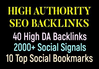 40 High DA Backlinks,  2000+ SEO Signals,  10 Top Social Bookmarking - High Authority seo Backlinks