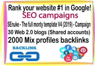 Rank your website- SEnuke - The full monty template V4 2019 -30 Web 2.0 blogs-2000 Mix profiles backlinks