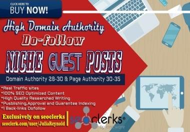 Write and publish Niche Guest post DA 28-30 PA 30-35