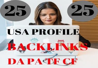 Create 25 USA profile backlinks On High PR,  Da Sites