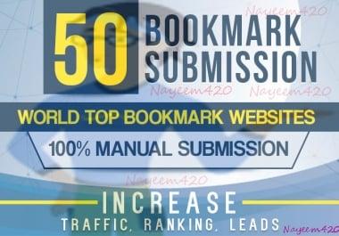 manually 30+ bookmark submission backlinks,  high pa da