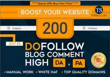 Submit 200 manually quality dofollow high da pa blog comments backlinks